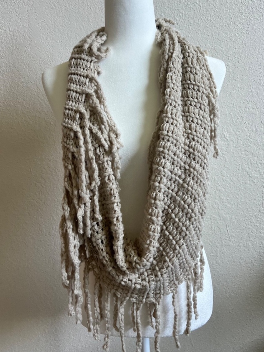 Knit Loop Scarf – Women Woolen Warm Scarf with Fringes – Circle Loop Scarves